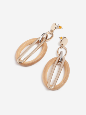 **wood Oval Link Drop Earrings