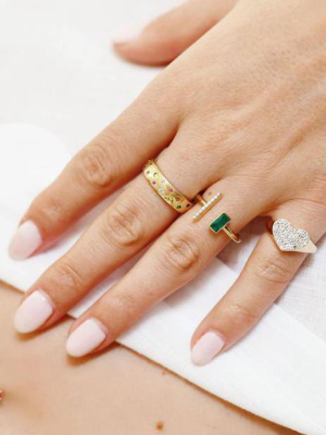 Open Emerald And Diamond Bar Ring