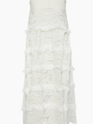 Marilyn Ruffle Lace Long Skirt - White