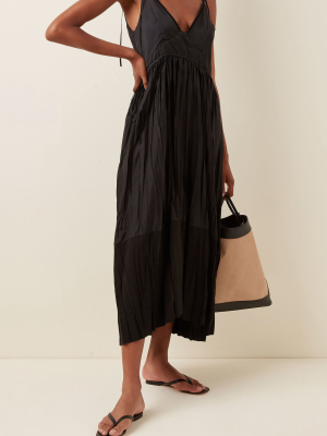 Namie Pleated Twill Midi Dress