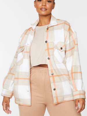 Plus Brown Checked Pocket Front Shacket