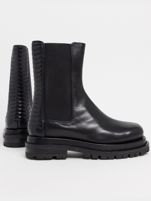 Asos Design Antarctic Premium Leather Pannellled Chelsea Boots In Black