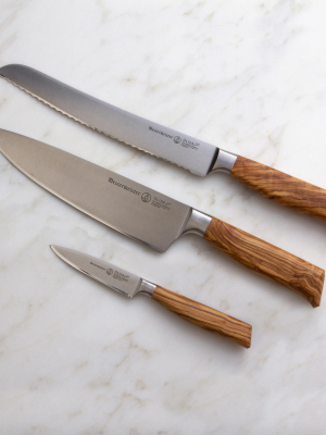 Messermeister Oliva Elite Professional 3 Piece German 8 Inch Chef, 6 Inch Utility, And 3.5 Inch Parer Multi Purpose Kitchen Knife Set