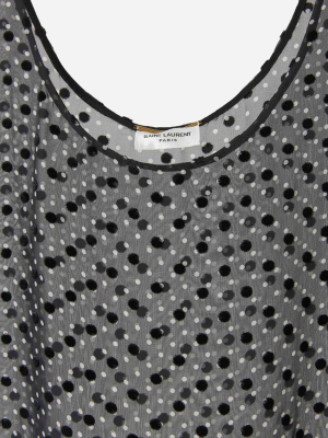 Saint Laurent Flocked Polka Dot Tank Top