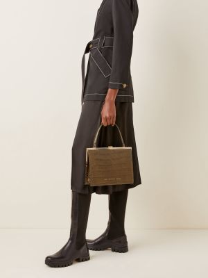 Croc-effect Leather Top Handle Bag