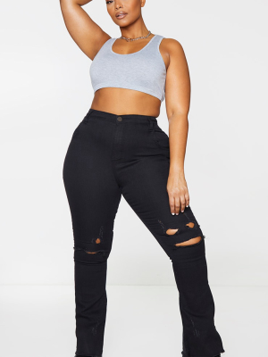 Plus Black Distressed Knee Flare Jean