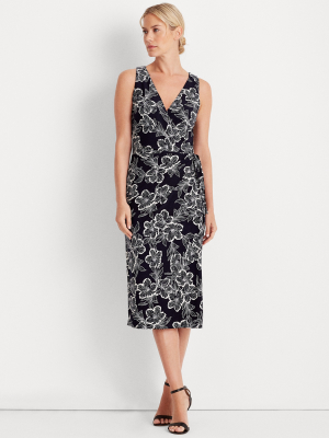 Floral Jersey Surplice Dress