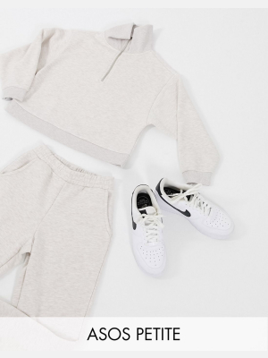 Asos Design Petite Tracksuit Premium Shawl Collar Sweatshirt / Sweatpants In Oatmeal Marl