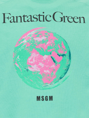 Msgm Fantastic Green Printed Sweatshirt