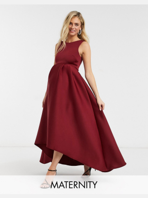 True Violet Maternity Midaxi Prom Dress With High-low Hem In Plum