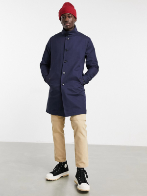 Asos Design Trench Coat With Funnel Neck In Navy