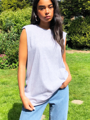 Grey Shoulder Pad Drop Armhole Tank Top