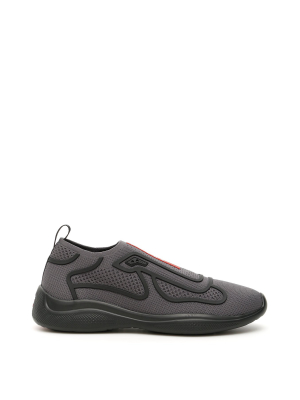 Prada America's Cup Patterned Logo Slip On Sneakers