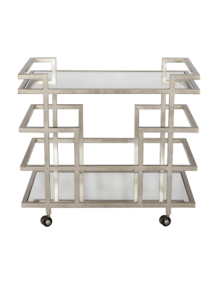 Silver Leaf Linear Bar Cart With Two Mirror Shelves