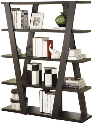 4 Shelf Bookcase With Inverted Supports In Cappuccino Brown - Bowery Hill