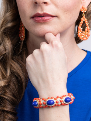 Lapis And Coral Cabochon Bracelet