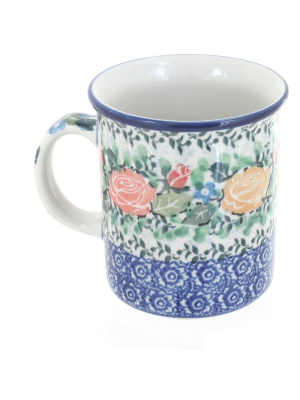 Blue Rose Polish Pottery Crimson Roses Small Coffee Mug