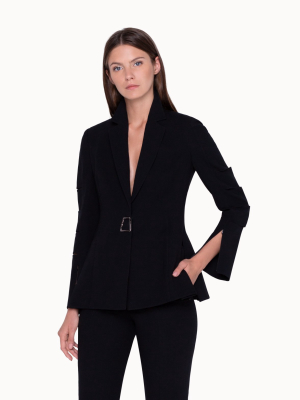 Double-face Wool Blazer With Trapezoidal Closure And Vertical Sleeve Slits