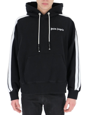 Palm Angels Stripe Detail Logo Printed Hoodie