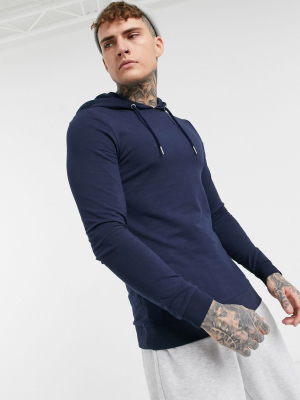 Asos Design Organic Muscle Hoodie In Navy