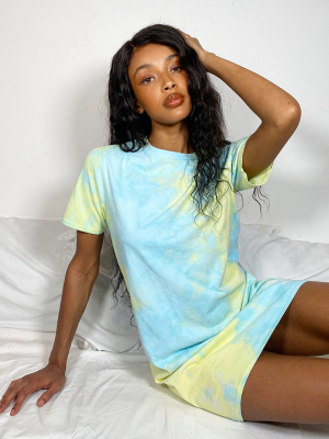 Blue Tie Dye T Shirt Short Sleeve Dress