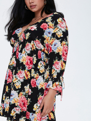 Plus Size Floral Print Mini Dress