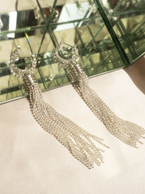 Beaded Tassel Hoops - Silver