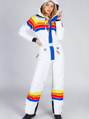 The Powder Day | Womens White Retro Striped Ski Suit