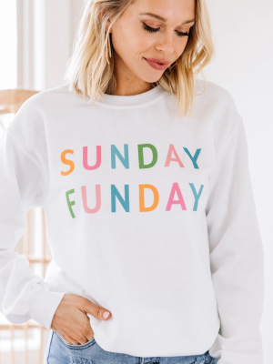 Sunday Funday White Graphic Sweatshirt