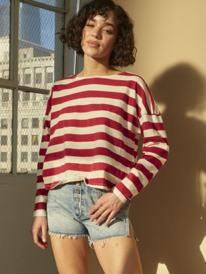 Boxy L/s Stripe Tee <br> Cardinal Stripe