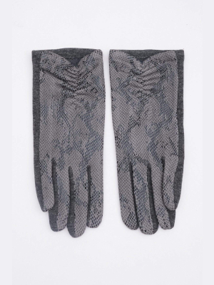 Snakeskin Print Gloves In Grey