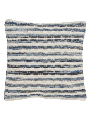 Striped Denim Chindi Down Filled Throw Pillow Blue - Saro Lifestyle