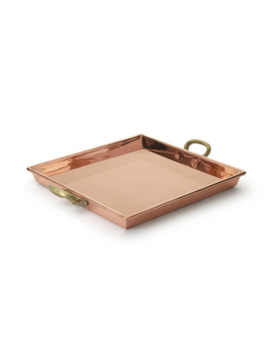 Copper Square Tray With Brass Handles