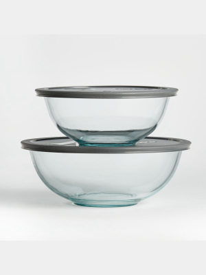 Pyrex Glass Bowls With Grey Lids, Set Of 2