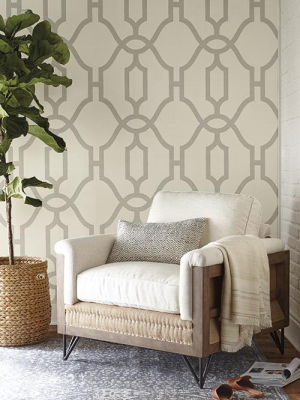 Woven Trellis Wallpaper In Quarry Grey On Cream From Magnolia Home Vol. 2 By Joanna Gaines