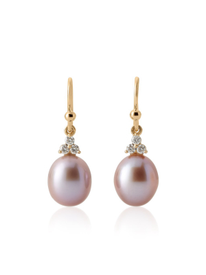 Diamond Trio & Pink Pearl Drop Earrings