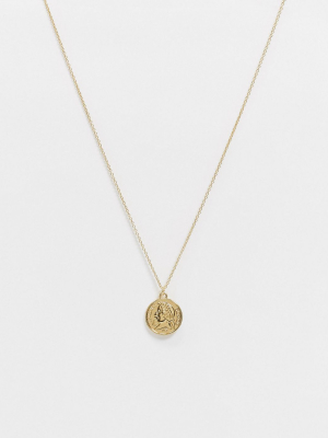 Asos Design 14k Gold Plated Necklace With Coin Pendant