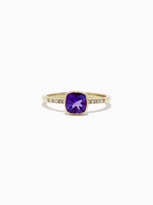 Effy 14k Yellow Gold Amethyst And Diamond Ring, 0.75 Tcw