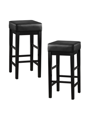 Lexicon 29-inch Pub Height Wooden Bar Stool With Solid Wood Legs And Faux Leather Seat Kitchen Barstool Dinning Chair, Black