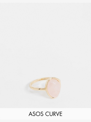 Asos Design Curve Ring With Rose Quartz Semi Precious Stone In Gold Tone