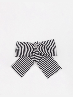 Asos Design Large Bow Hair Tie In Mono Stripe