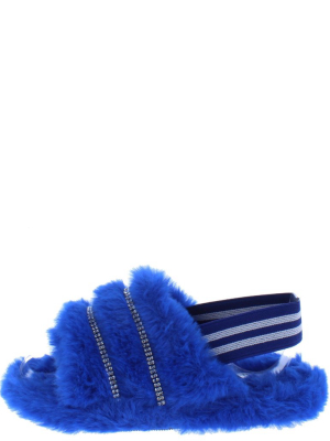 Marguax Blue Rhinestone Faux Fur Slingback Kids Sandal