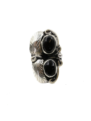 Two Raven Two Stone Ring, Onyx