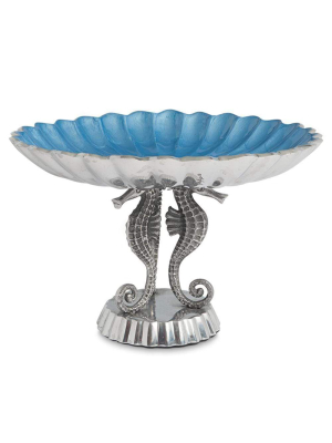 Julia Knight Sea Horse 10" Pedestal Bowl In Azure