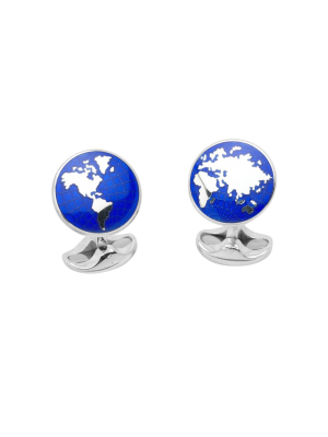 Sterling Silver & Enamel World Cufflinks