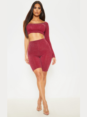 Burgundy Textured Glitter Highwaisted Bike Shorts