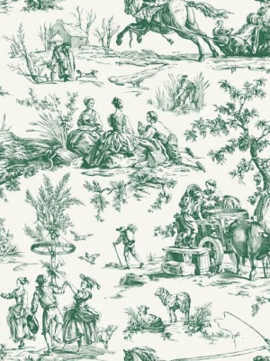 Seasons Toile Wallpaper In Dark Green From The Grandmillennial Collection By York Wallcoverings