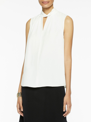 Sleeveless Twist Neck Crepe De Chine Blouse, White