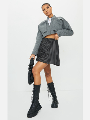 Black Pinstripe Woven Pleated Tennis Skirt