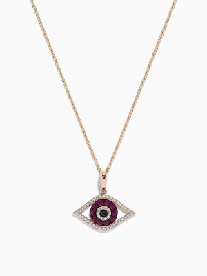 Effy Novelty 14k Rose Gold Ruby And Diamond Evil Eye Pendant, 0.39 Tcw